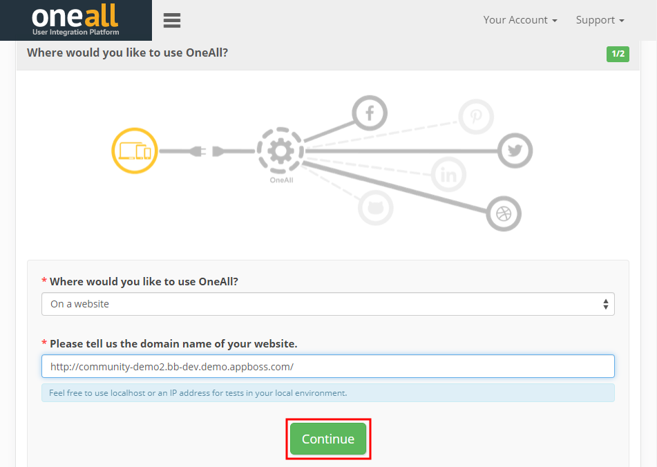 Social Login   Setting up the website in OneAll