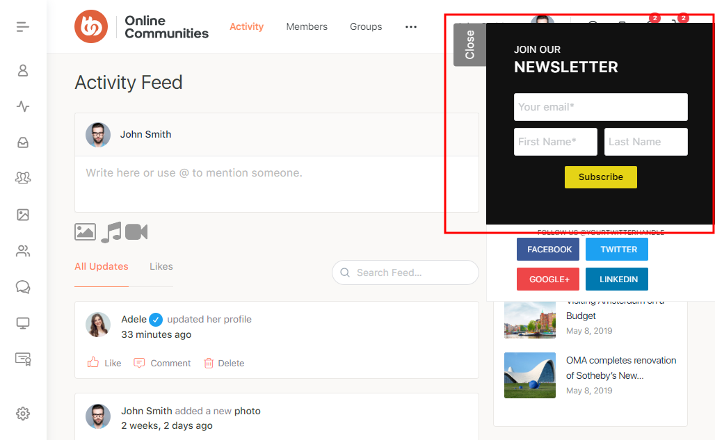 Social Subscribe Box   Pop up preview