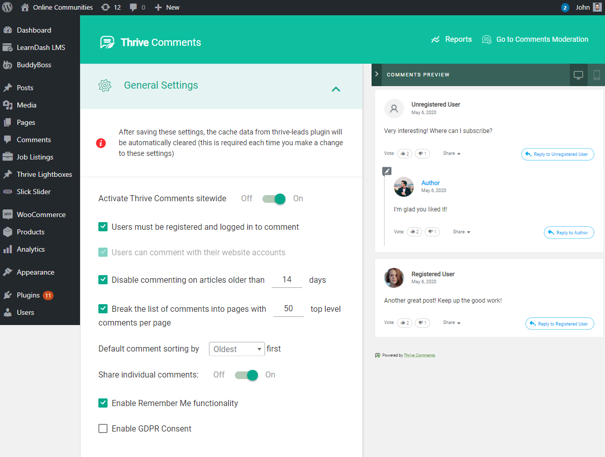 Thrive Comments   Setting up the plugin