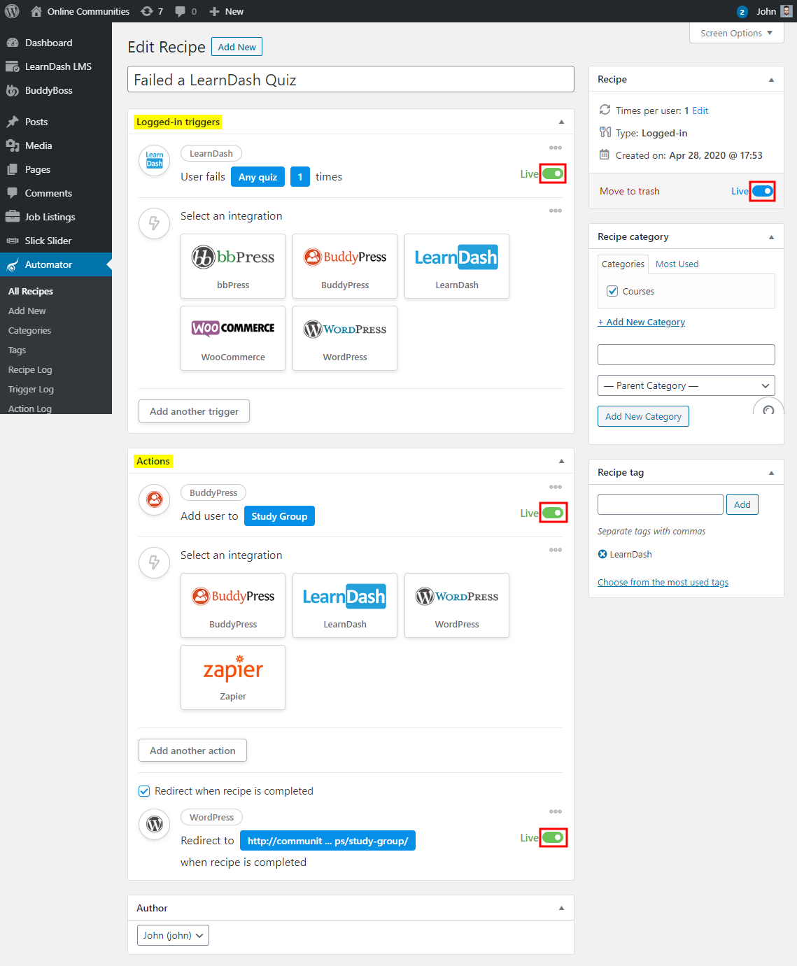 Uncanny Automator  Creating a new recipe