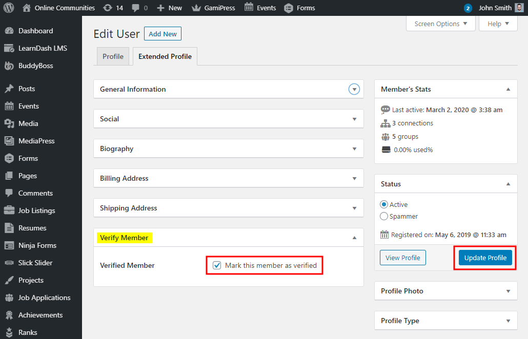 Verified Members   Marking a user as a verified member
