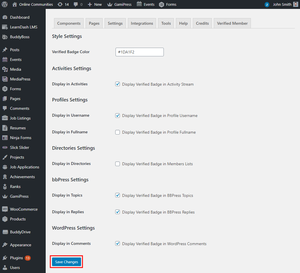 Verified Members   Setting up the plugin