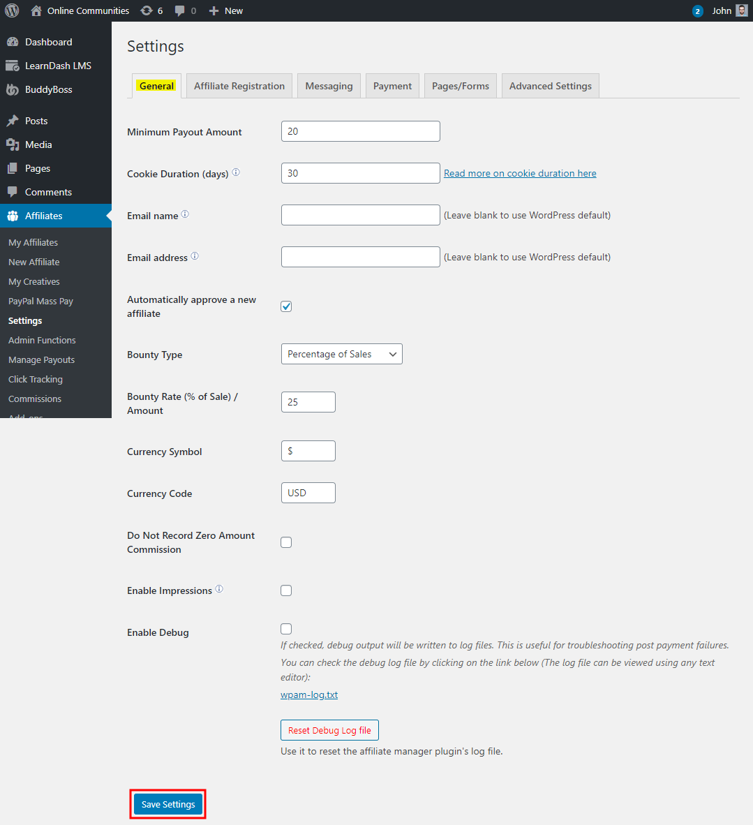 WP Affiliate Manager   Setting up the plugin