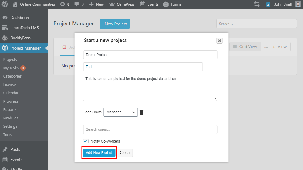 Wp Project Manager Creating A New Project | BuddyBoss WP Project Manager Creating a new project