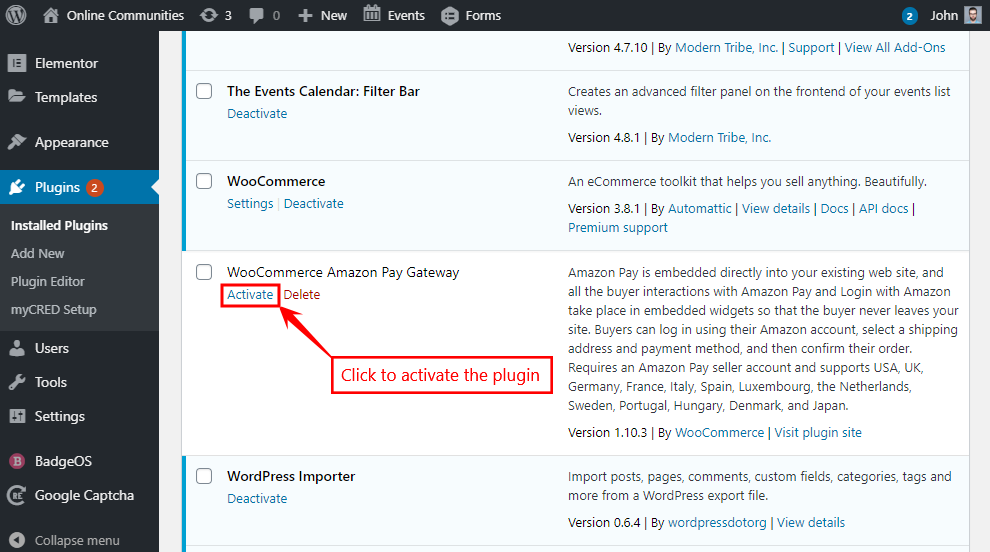 Woocommerce Add Ons Amazon Pay Gateway Add On Activating The Plugin