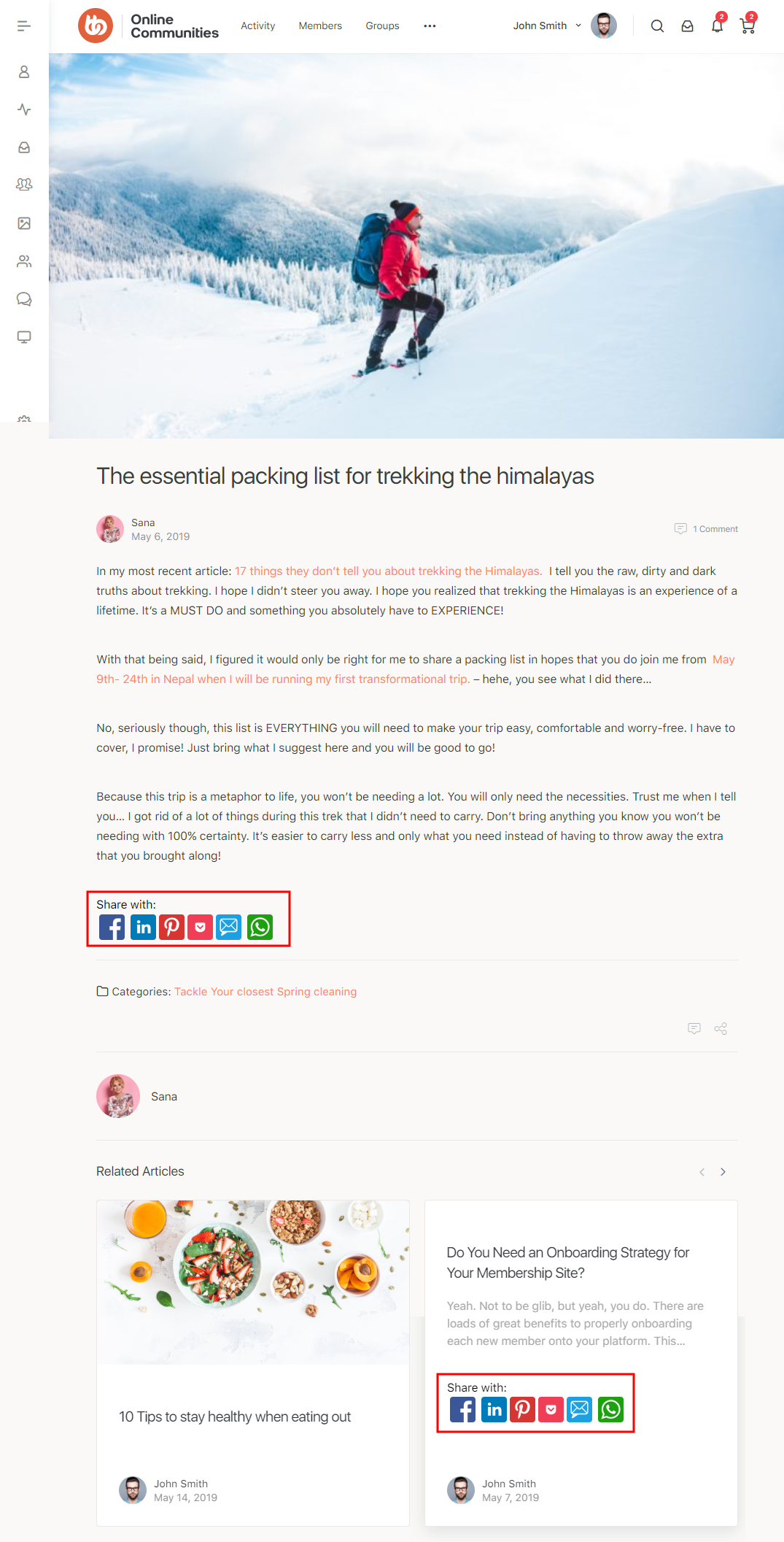 Wordpress Social Login Social Sharing Button Preview On Single Blog Post | BuddyBoss WordPress Social Login Social Sharing button preview on a single blog post