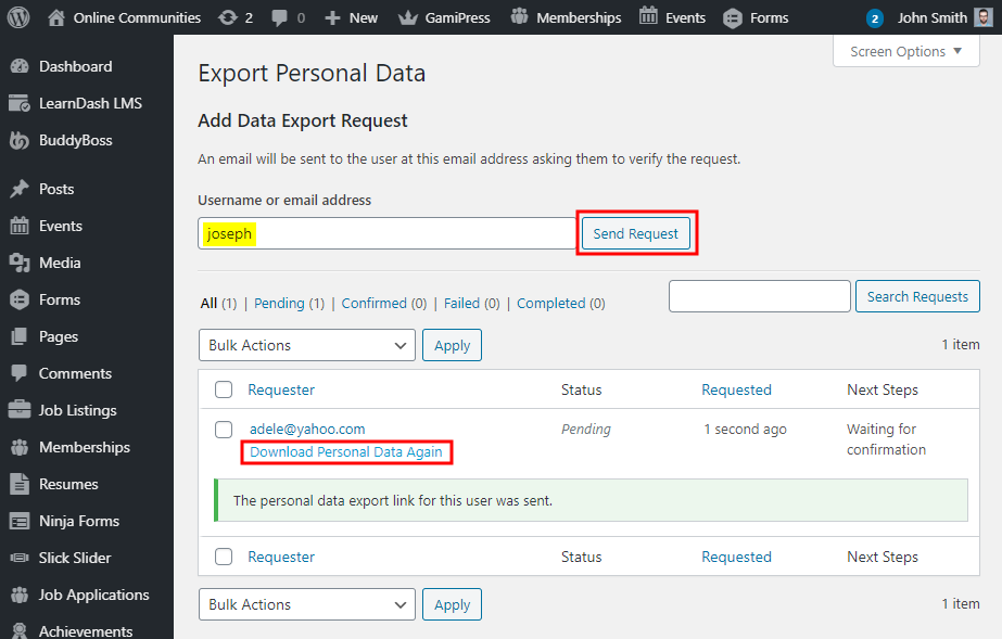 Bbpress Gdpr Exporting Personal Data | BuddyBoss bbPress GDPR Exporting personal data