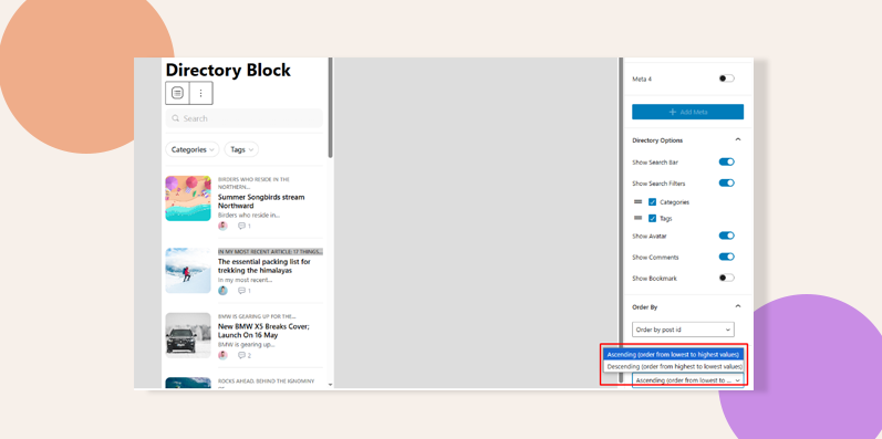 configuring the Order by dropdown