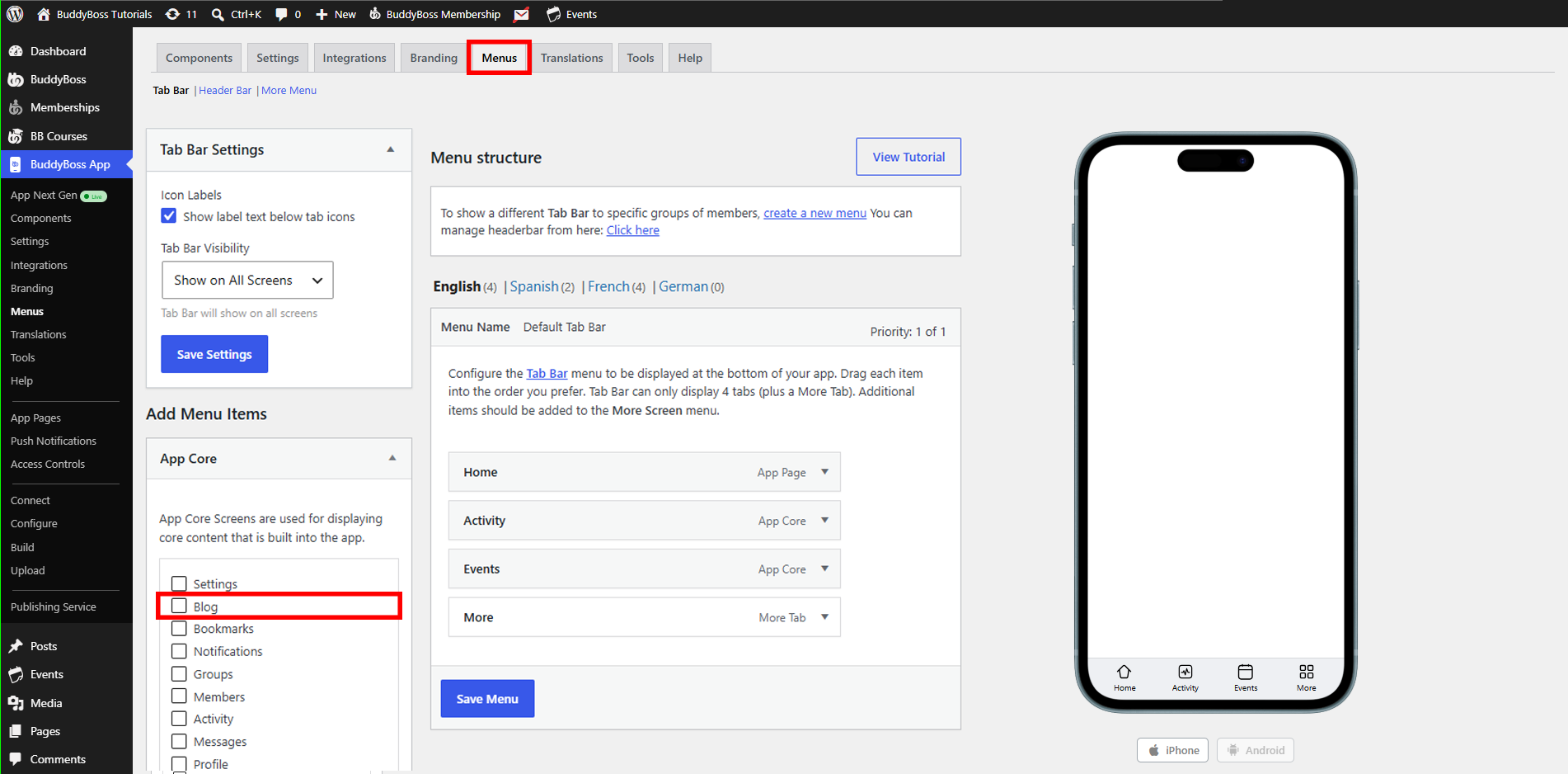 Add a Blog Page and Posts to the BuddyBoss App