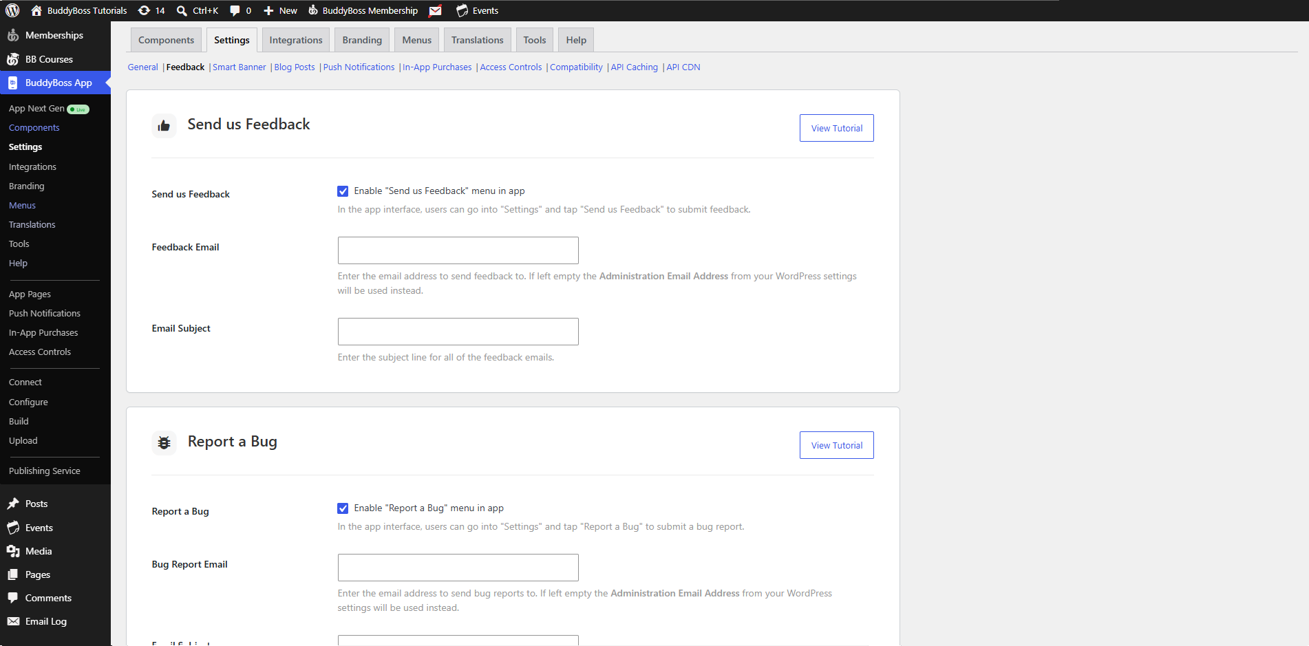 BuddyBoss App Send Us Feedback Feature