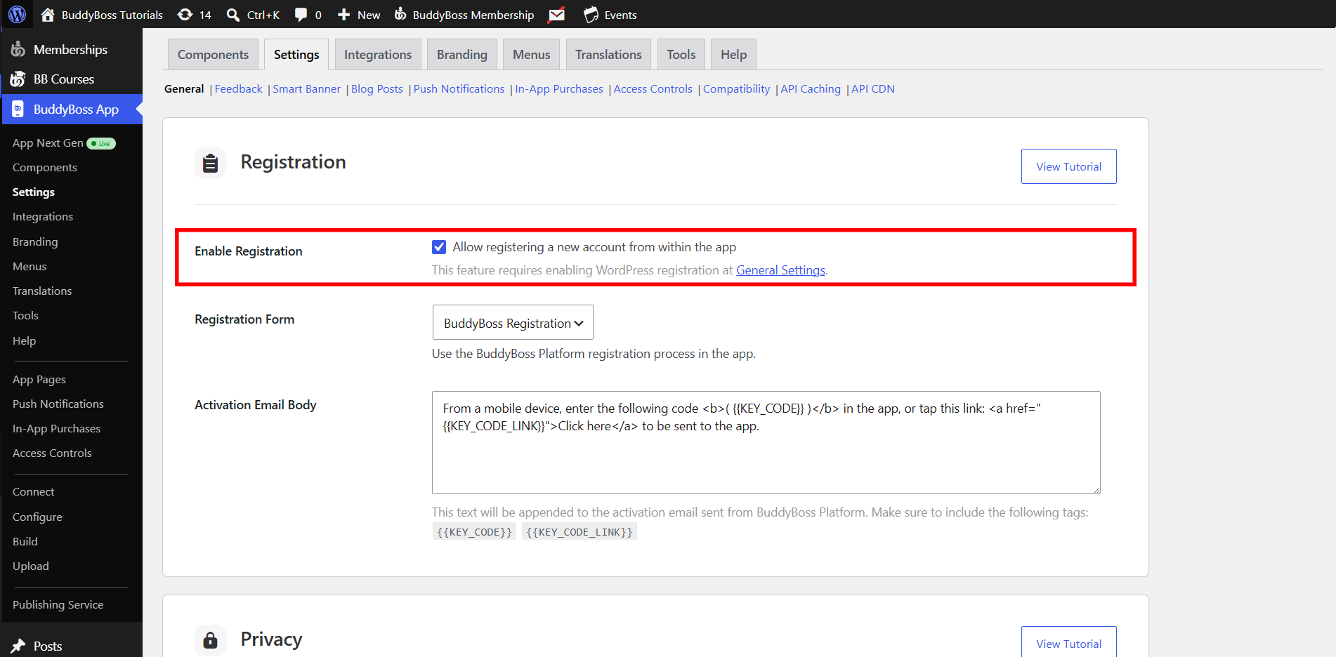 BuddyBoss App User Registration