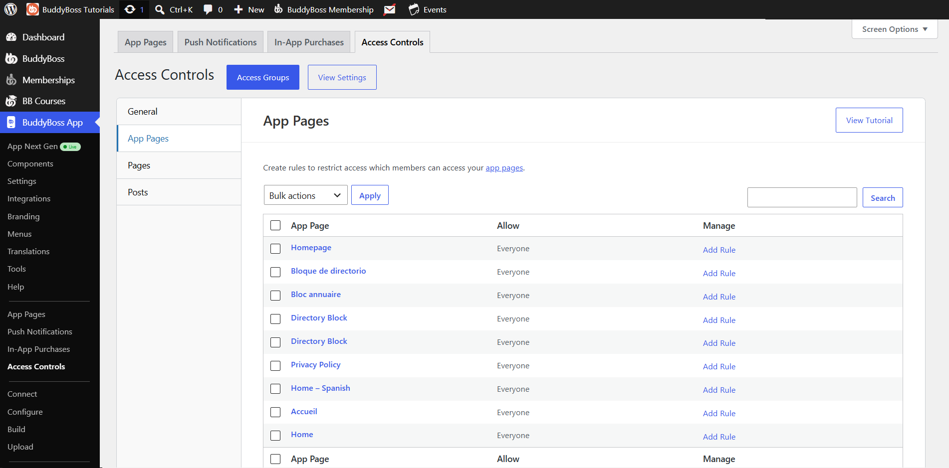 BuddyBoss App Access Rules