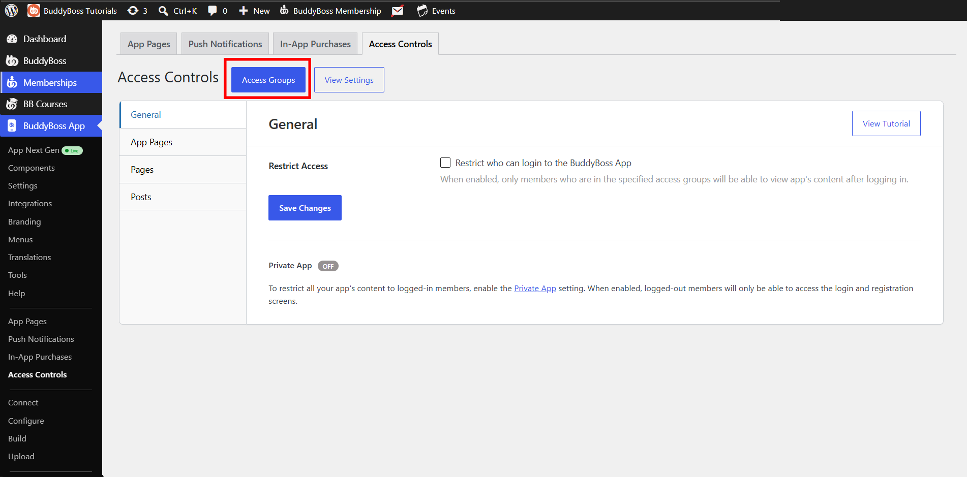 BuddyBoss App Access Groups