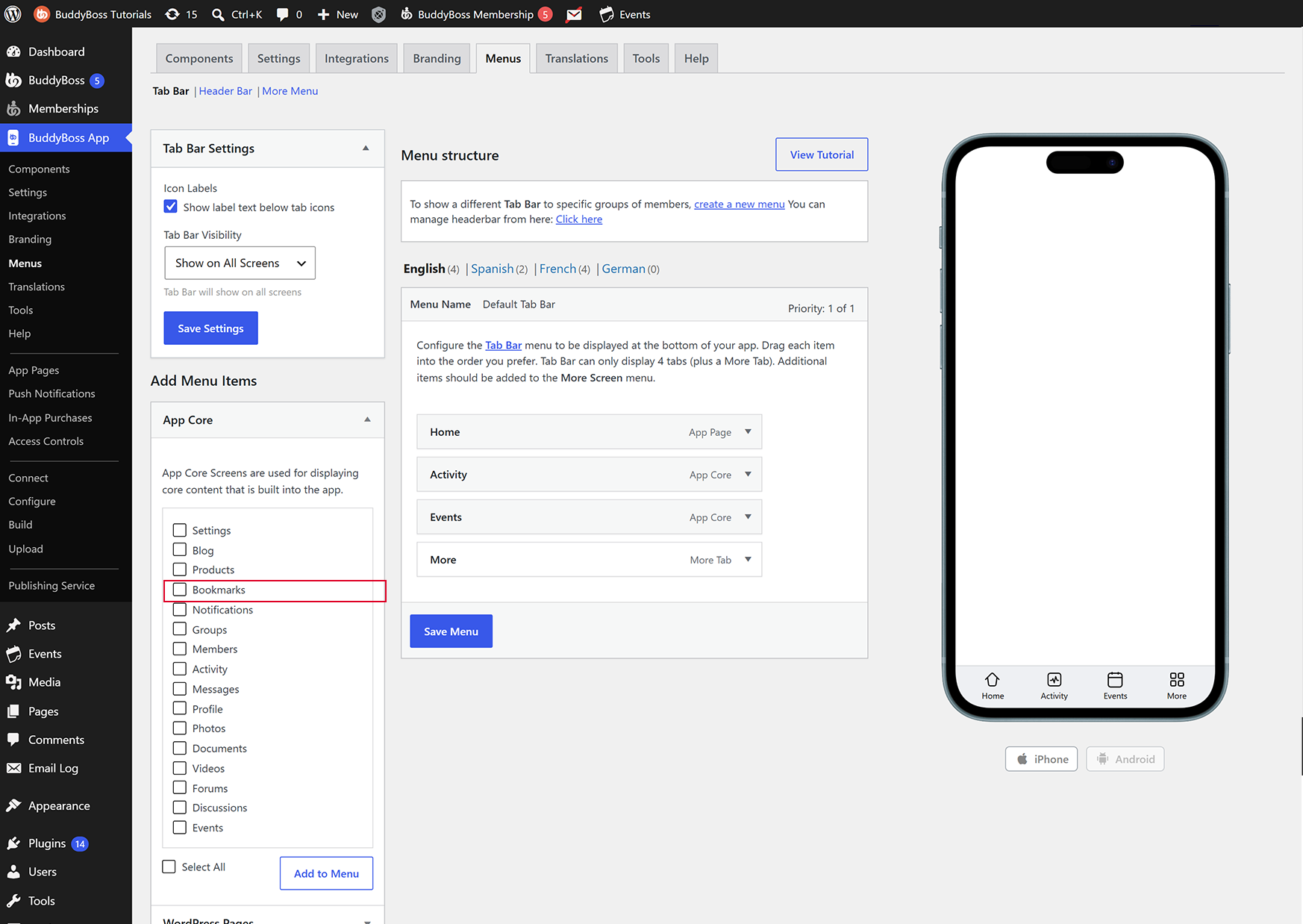 Display Bookmarked Posts in the BuddyBoss App