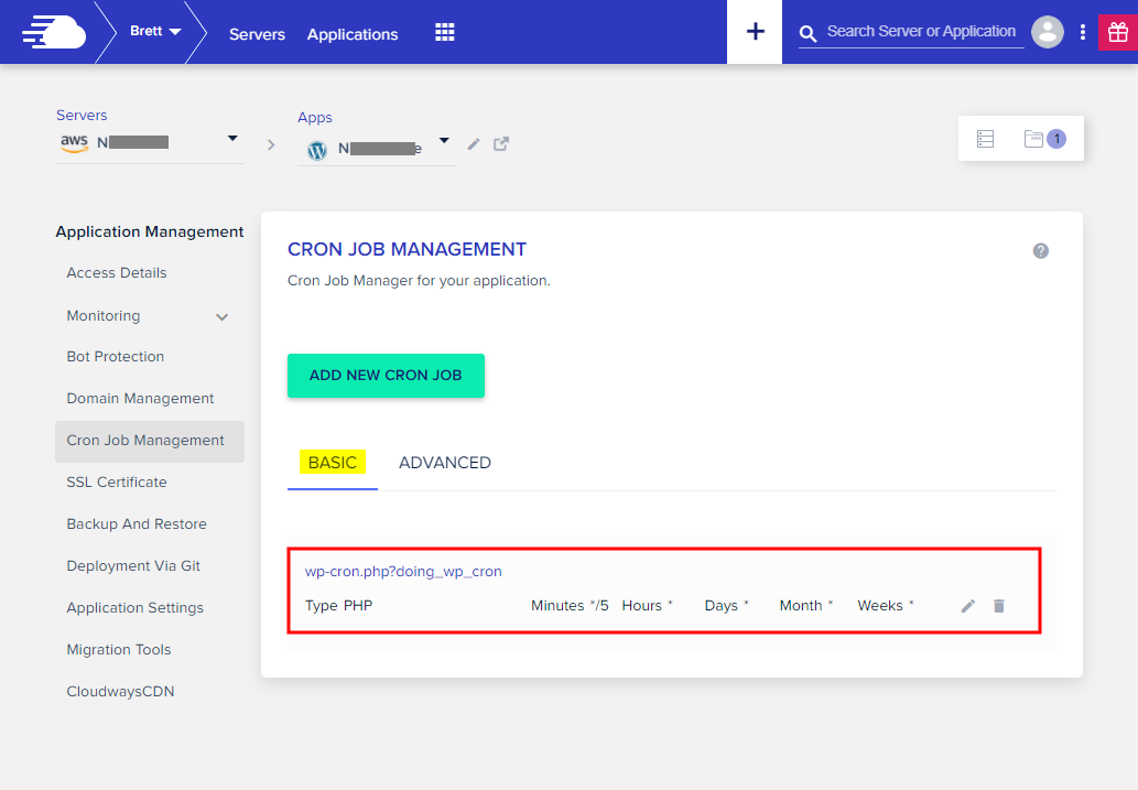 cron job on Cloudways
