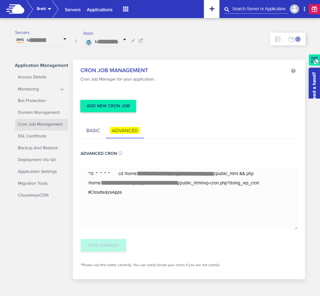 cron job on Cloudways