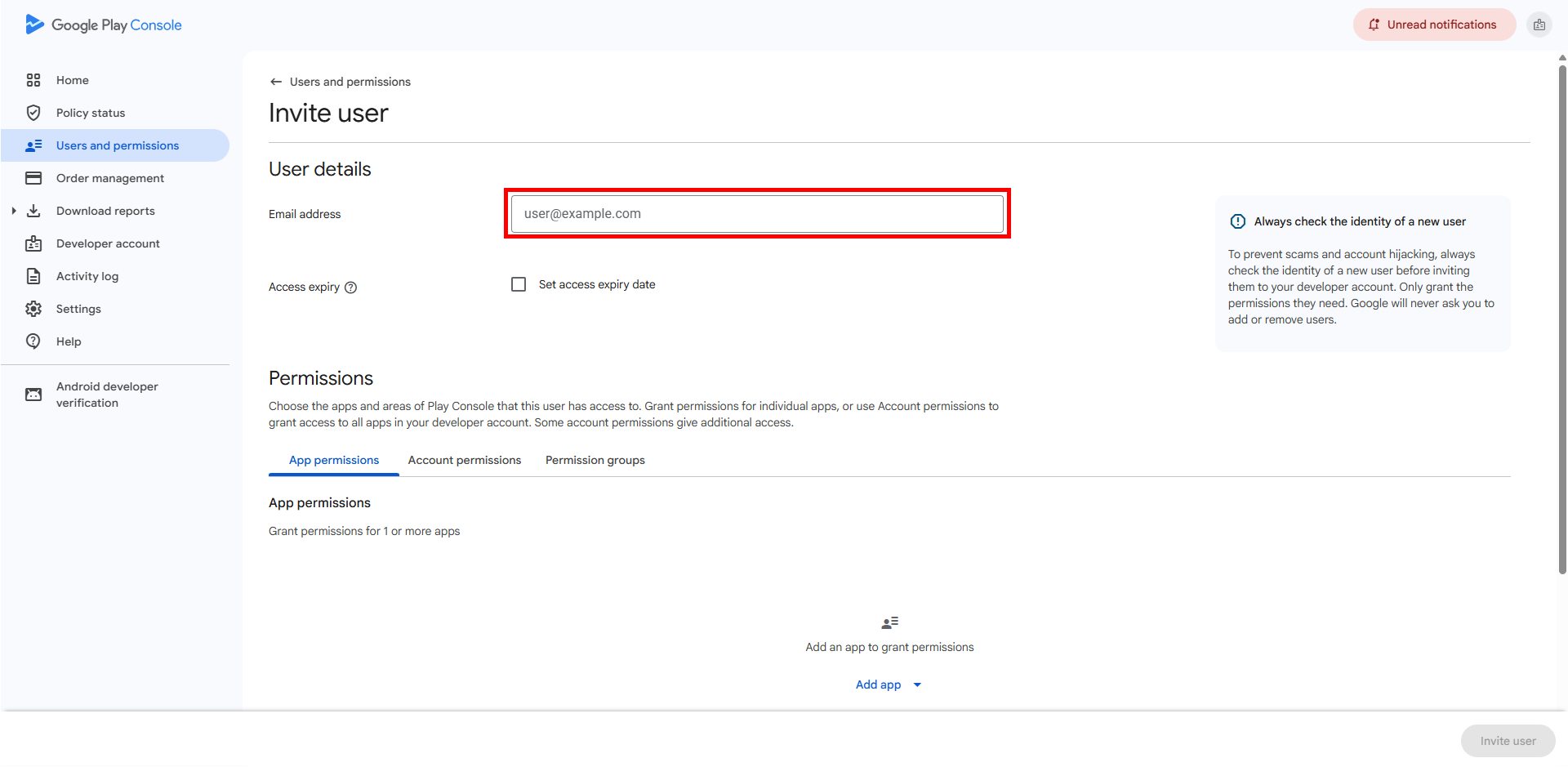Add BuddyBoss as a user to your Google Play Developer