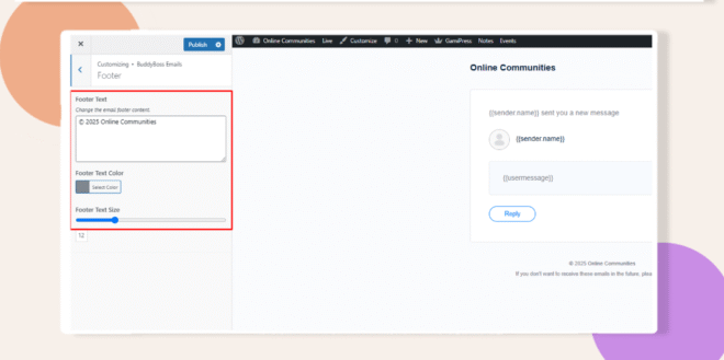 options to customize email footer is highlighted