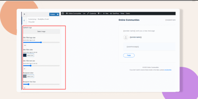 Options to customize the email header highlighted