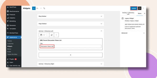 This screenshot shows where you can configure the Forum Discussion View List Widget