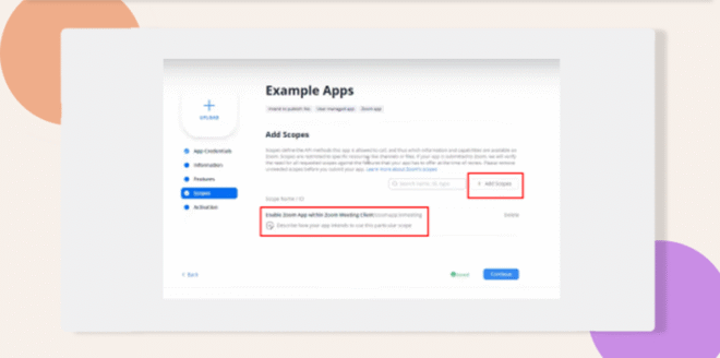 This screenshot shows where you can set your Zoom App scope
