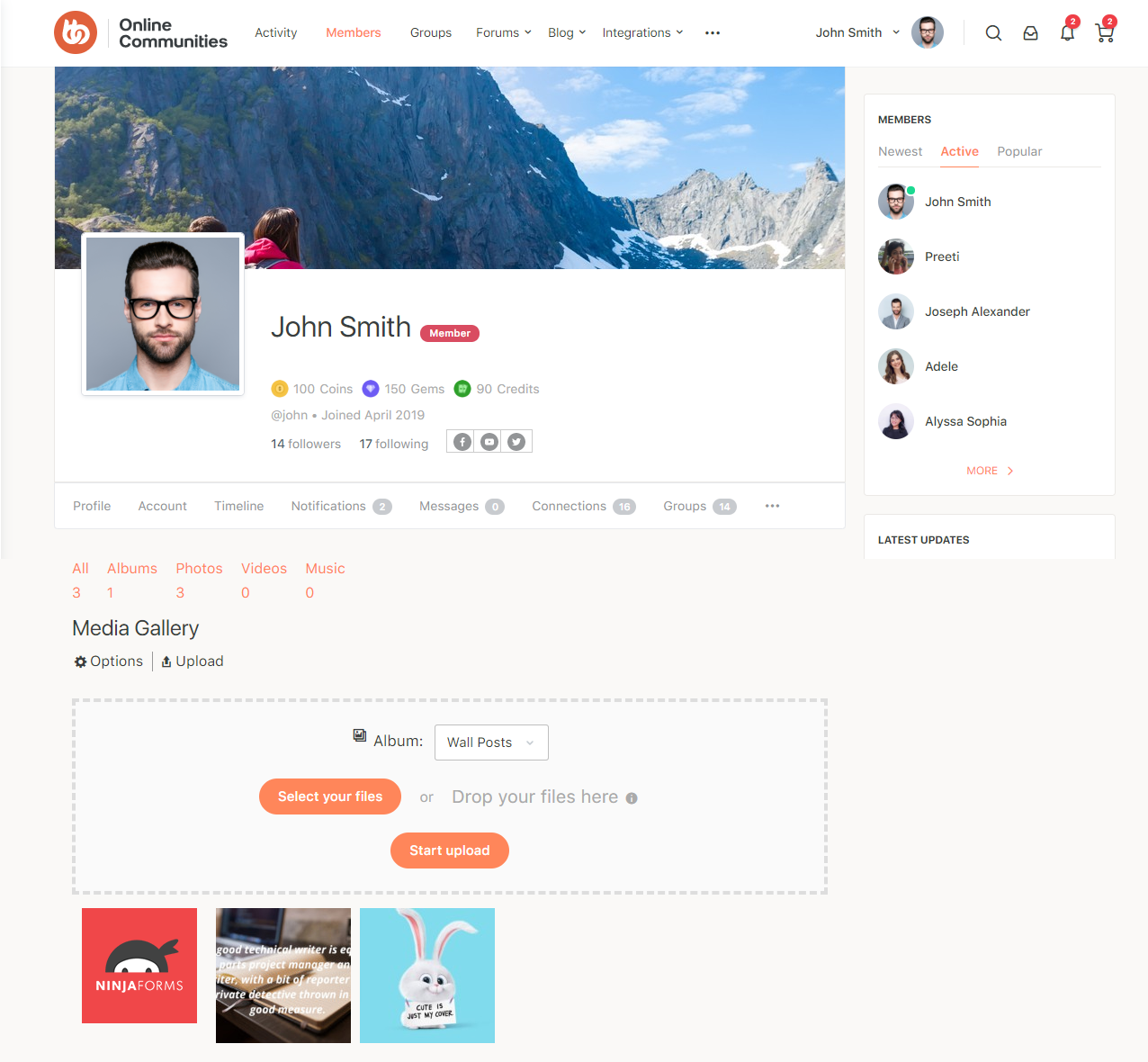 Rtmedia For Wordpress Buddypress And Bbpress Media Tab Preview On A Users Profile | BuddyBoss rtMedia for WordPress BuddyPress and bbPress Media tab preview on a user's profile