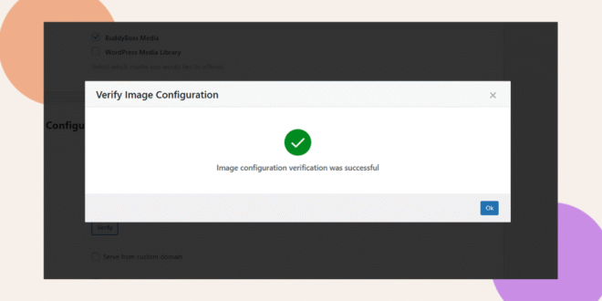 A pop up window displays a message with a green checkmark Image configuration verification was successful An Ok button appears at the bottom right of the pop up