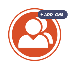An orange circular icon with two white, simplified human figures overlapping, and a blue label in the top right corner that says + ADD-ONS.