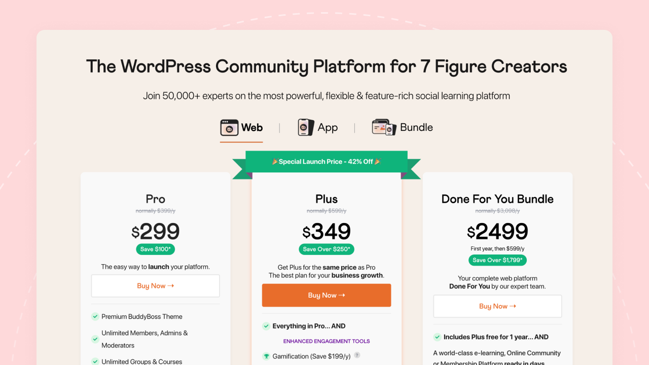 BuddyBoss plans