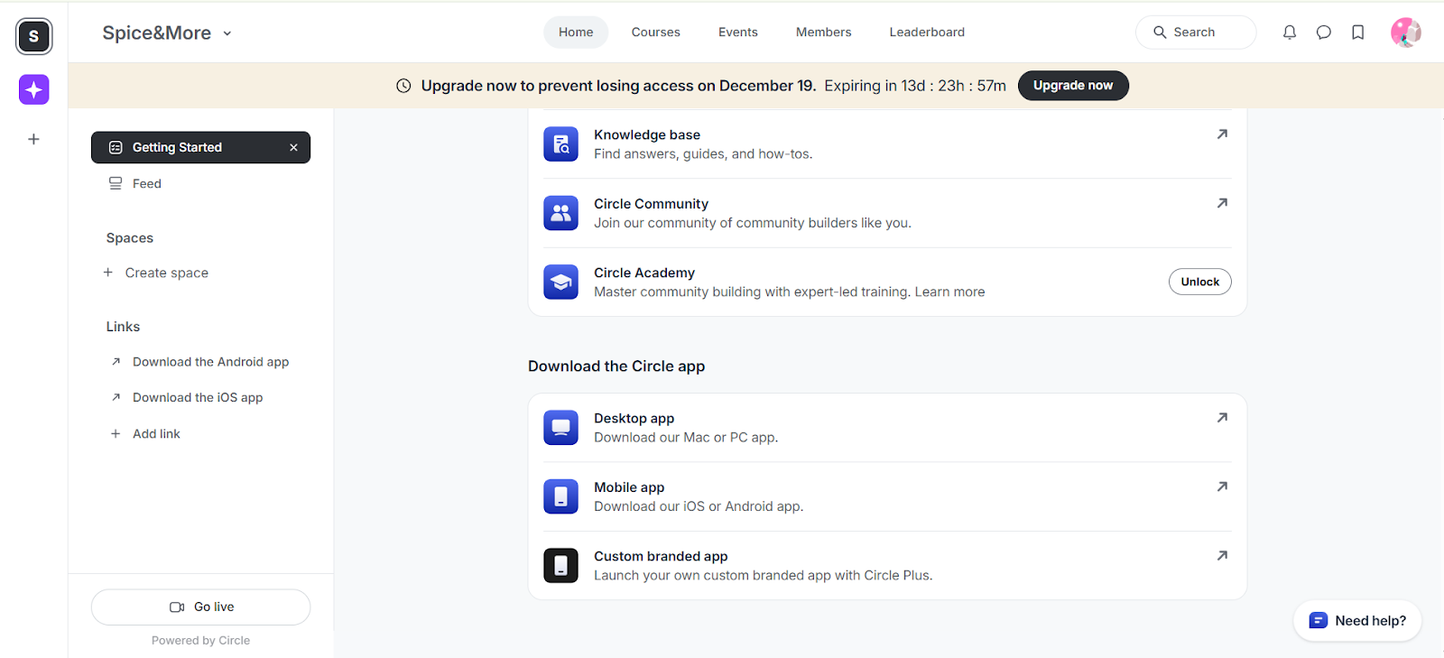 Circle community setup checklist