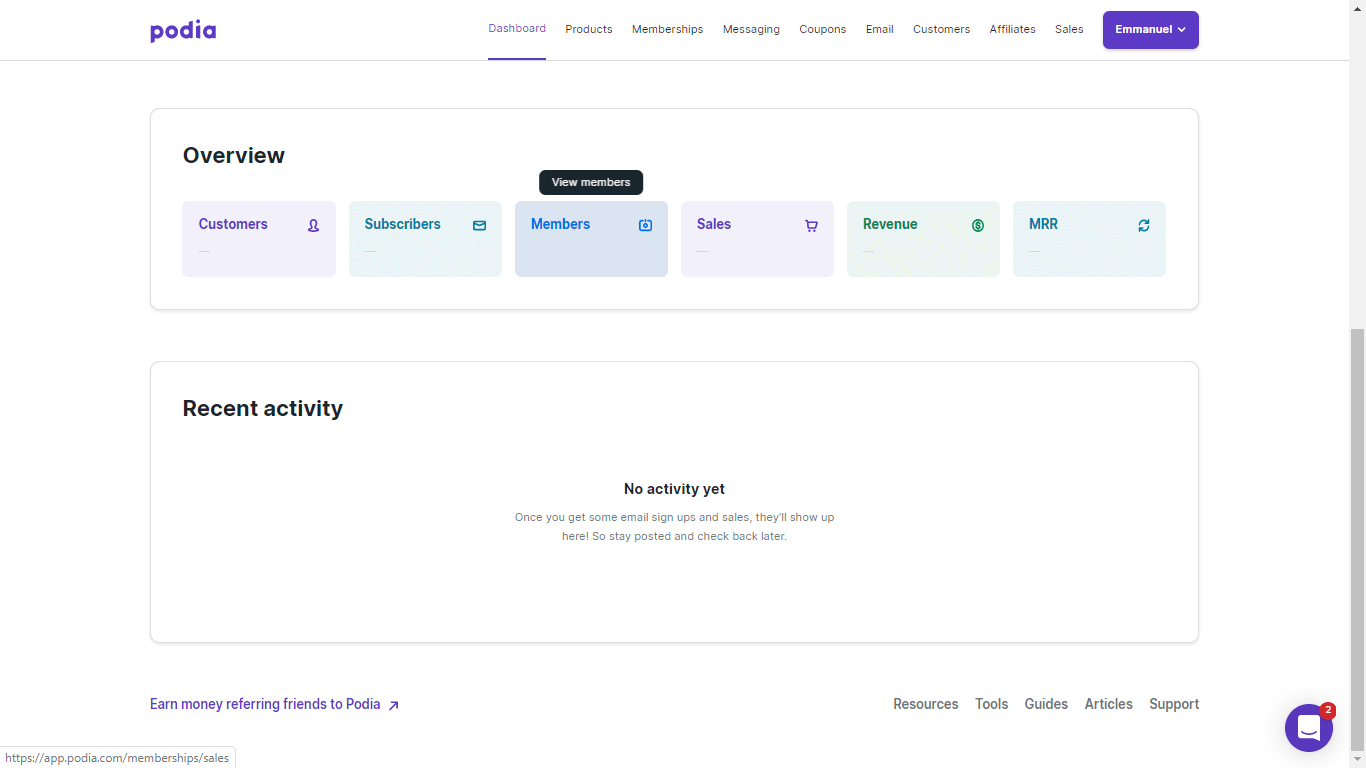 Podia storefront and product hosting