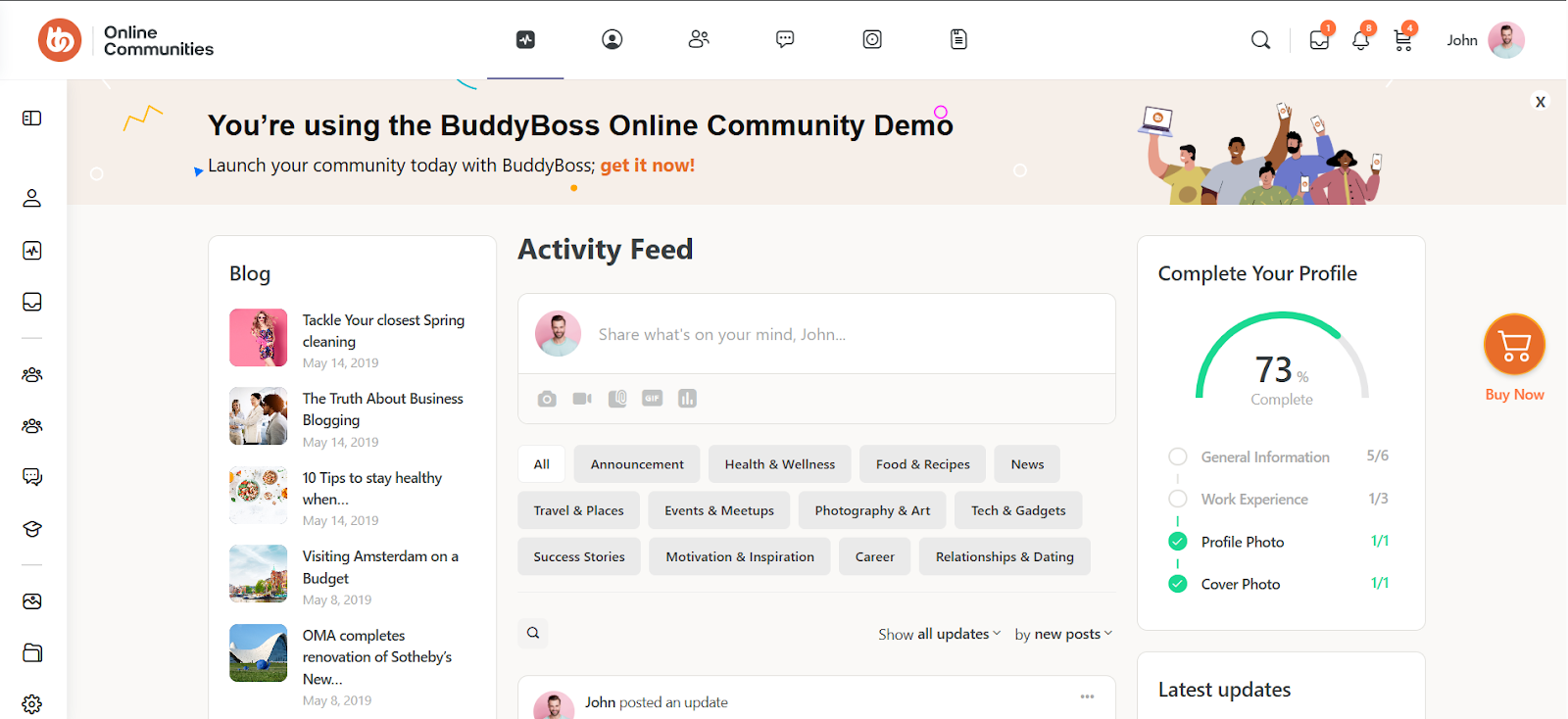 BuddyBoss community dashboard demo