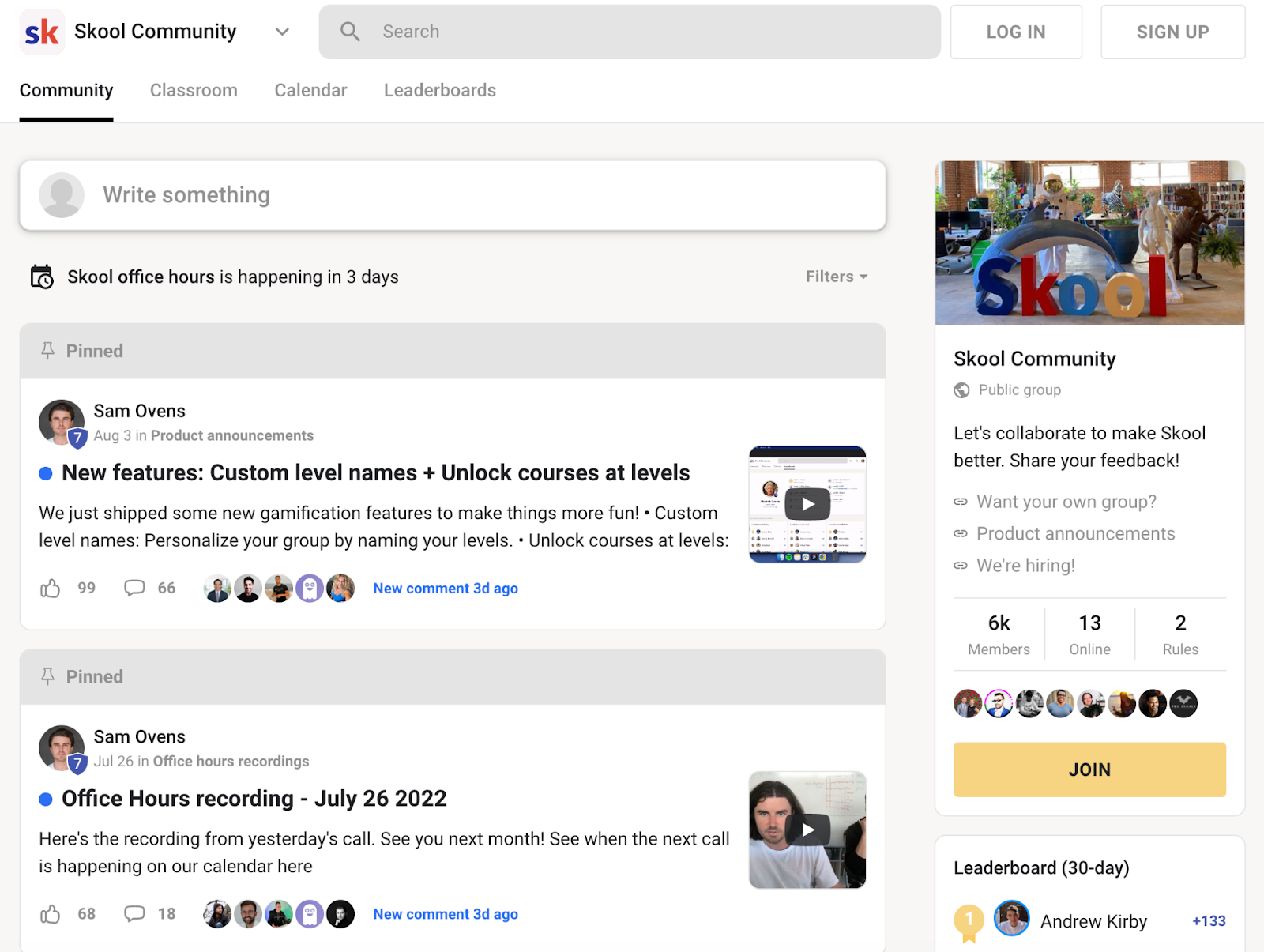 Skool community feed interface