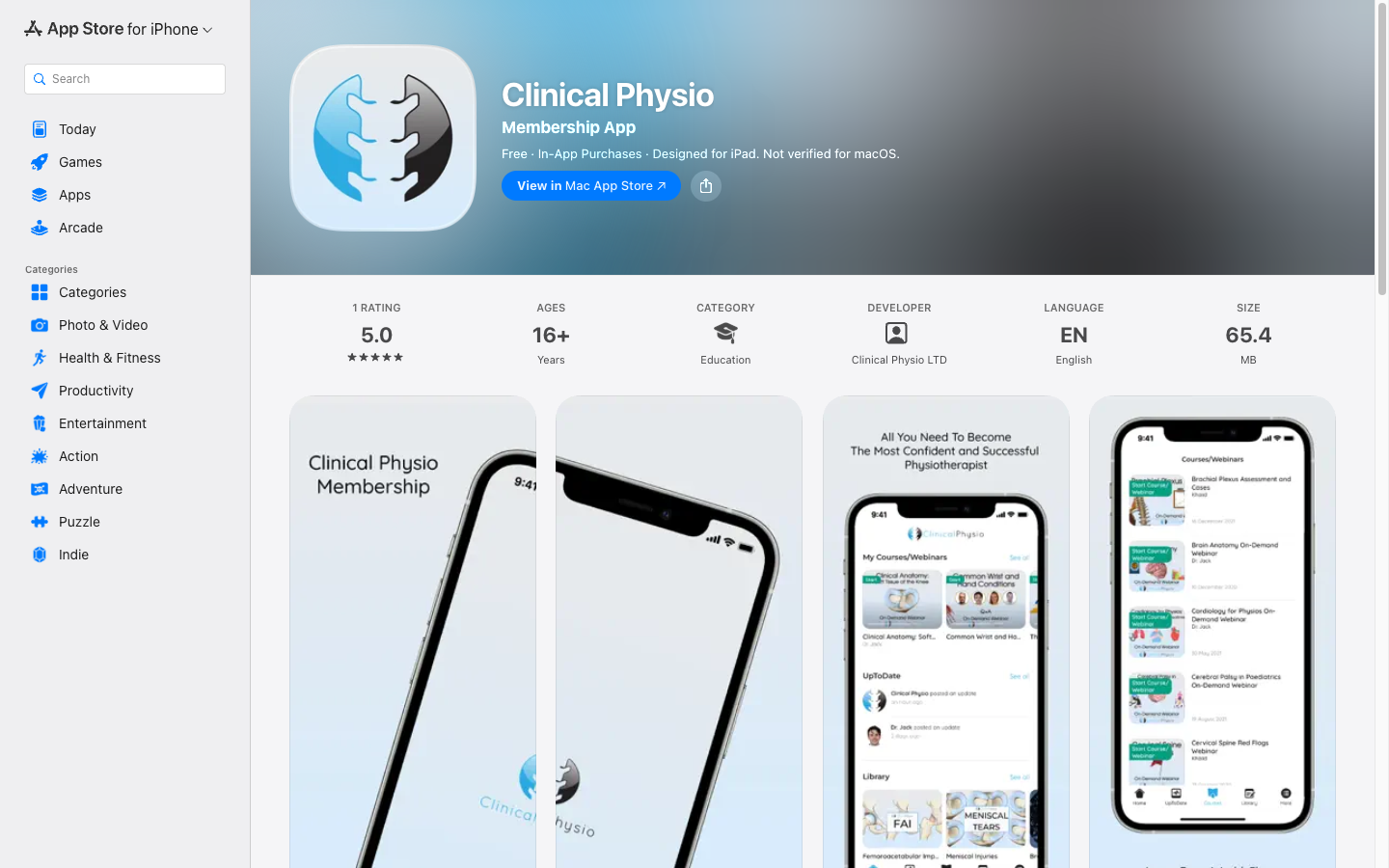 Clinical Physio app on the Apple App Store - 5.0 rating