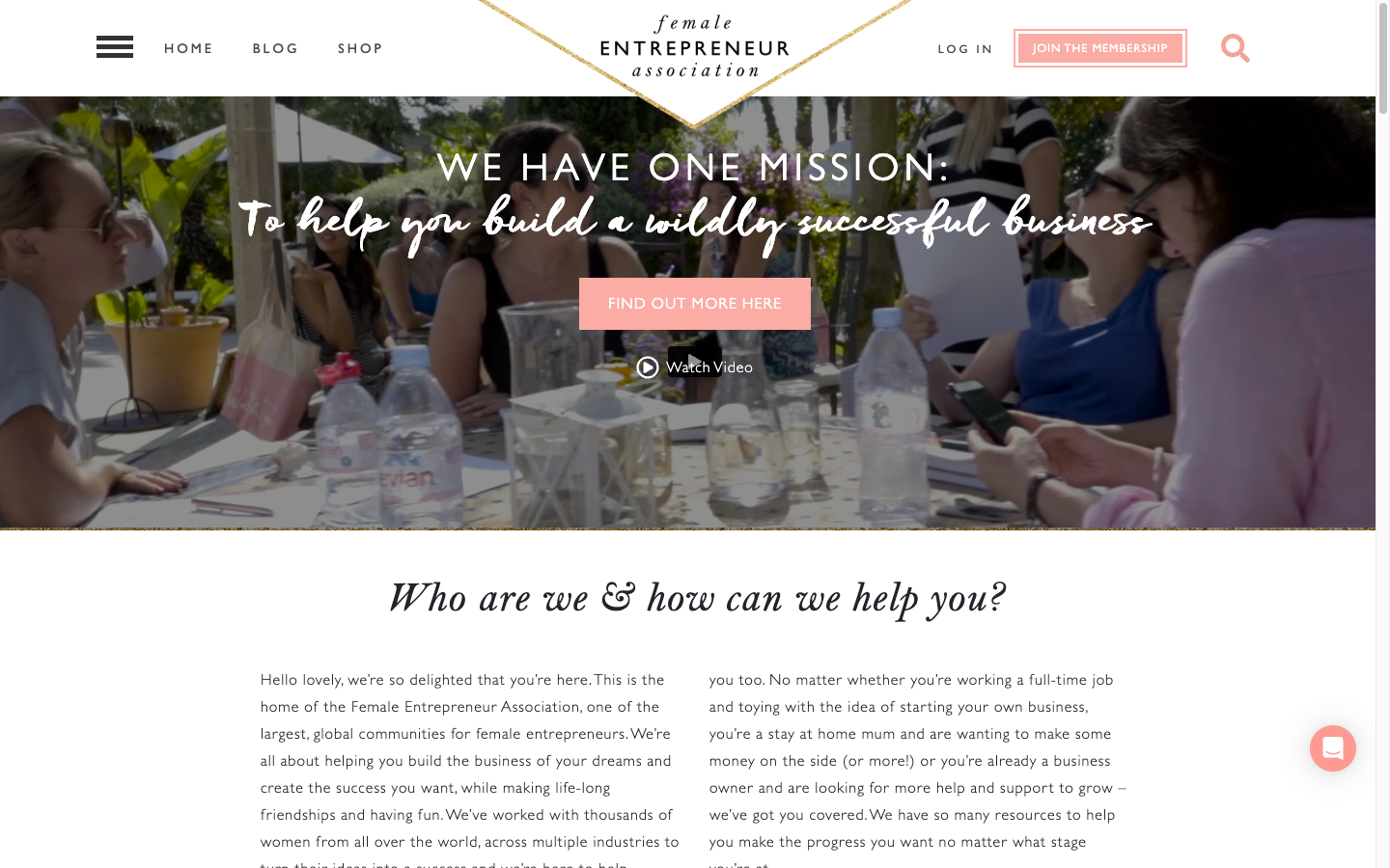 Female Entrepreneur Association website - helping women build wildly successful businesses