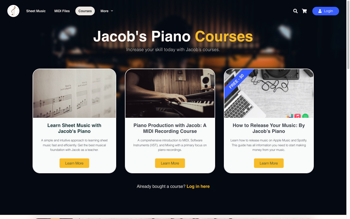Jacob's Piano courses page