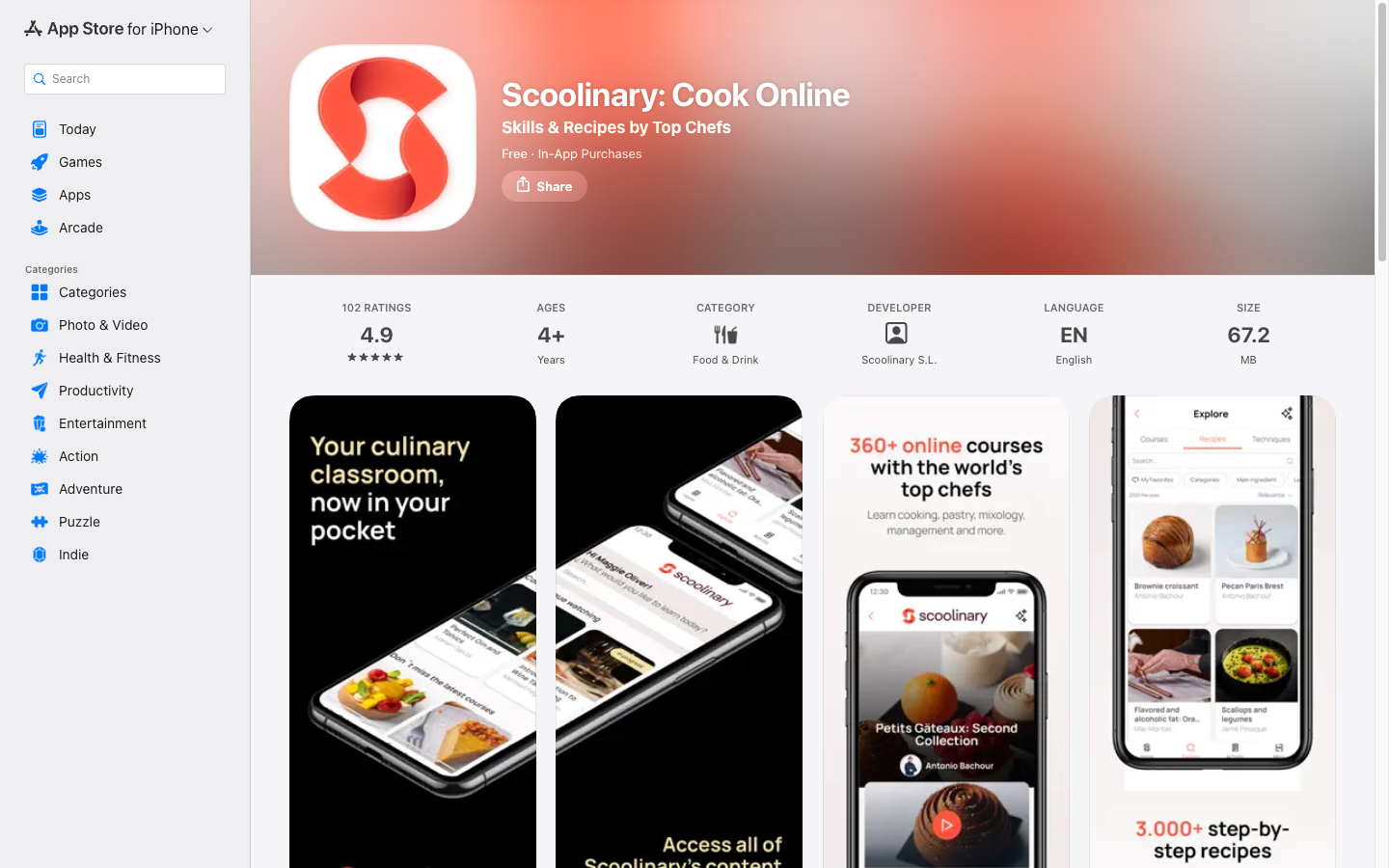Scoolinary Cook Online app on the Apple App Store - 4.9 rating