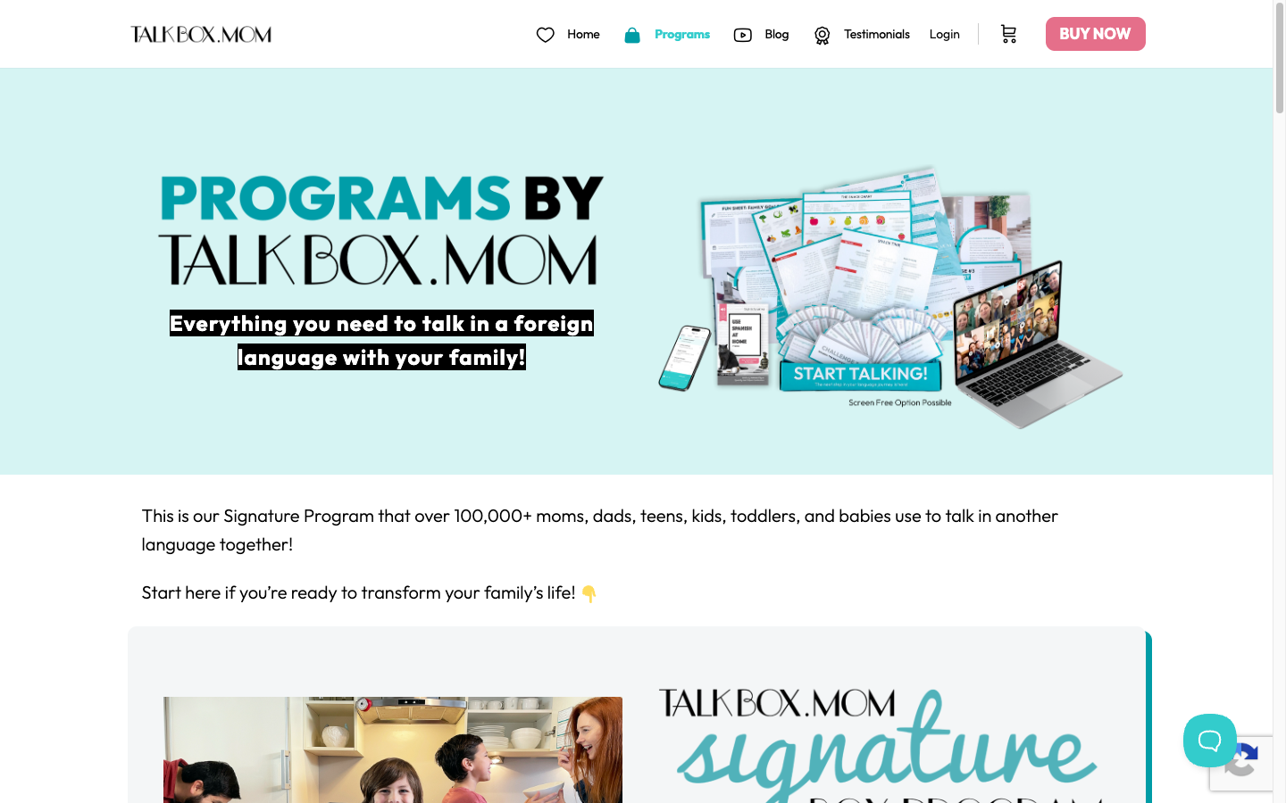 TalkBox.Mom programs showing language subscription boxes
