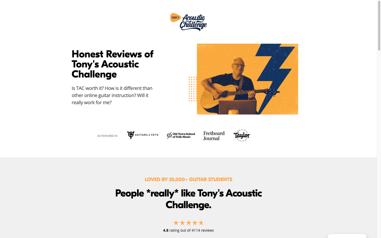 Tony's Acoustic Challenge reviews showing 4.8 rating