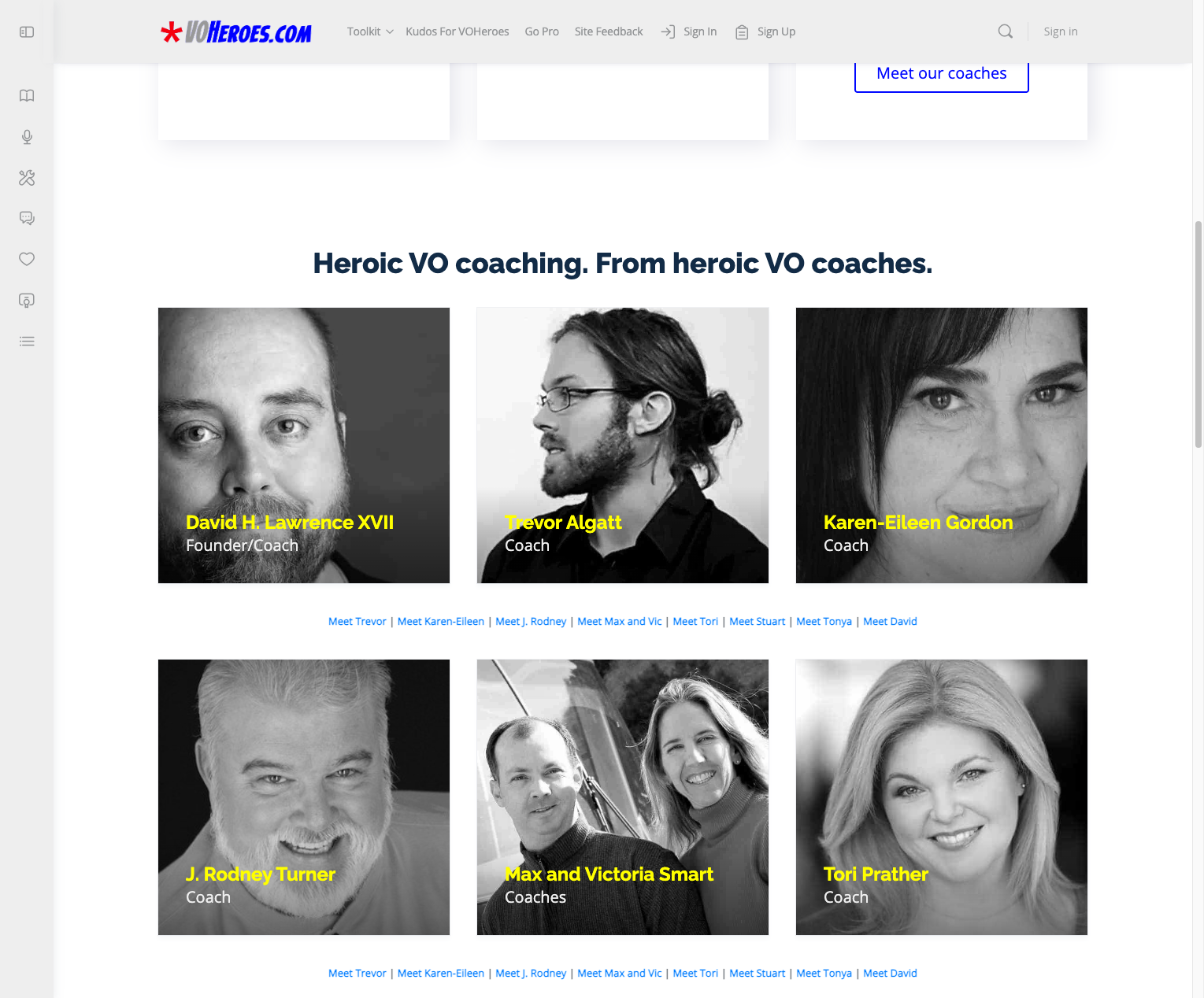 VOHeroes coaching team - 8 professional voice acting coaches