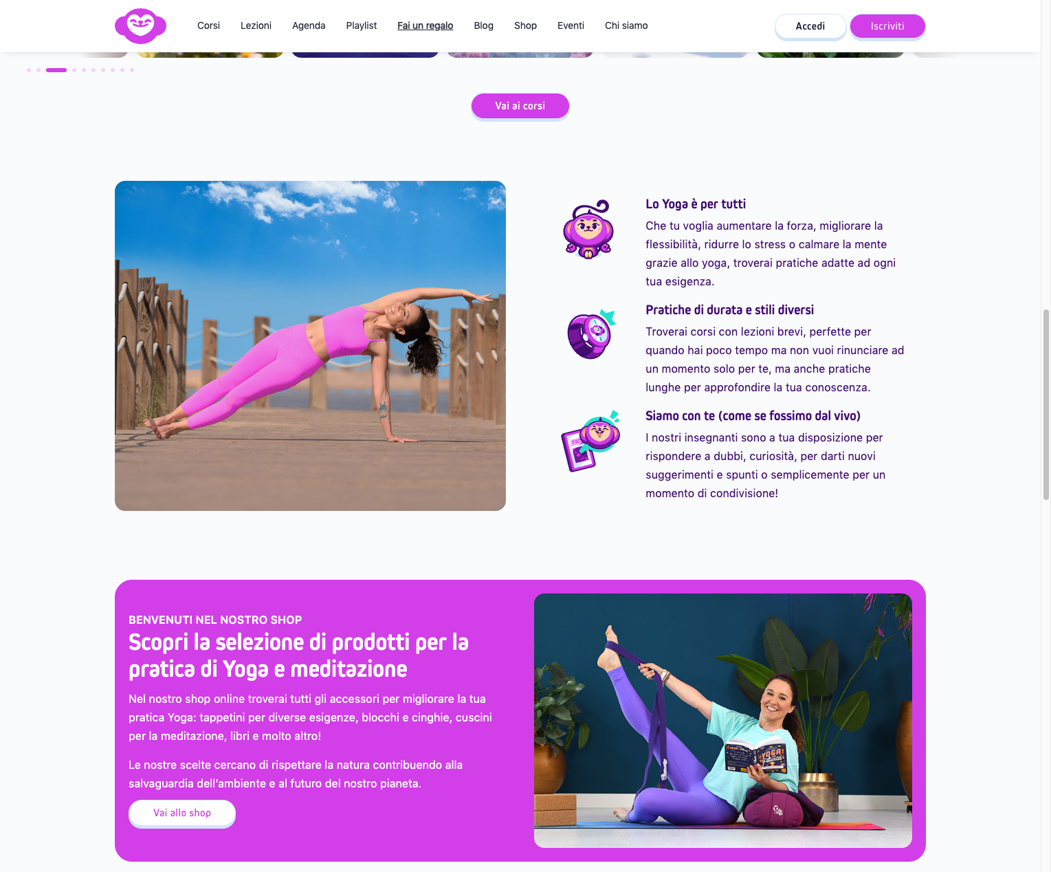 La Scimmia Yoga course library and community features