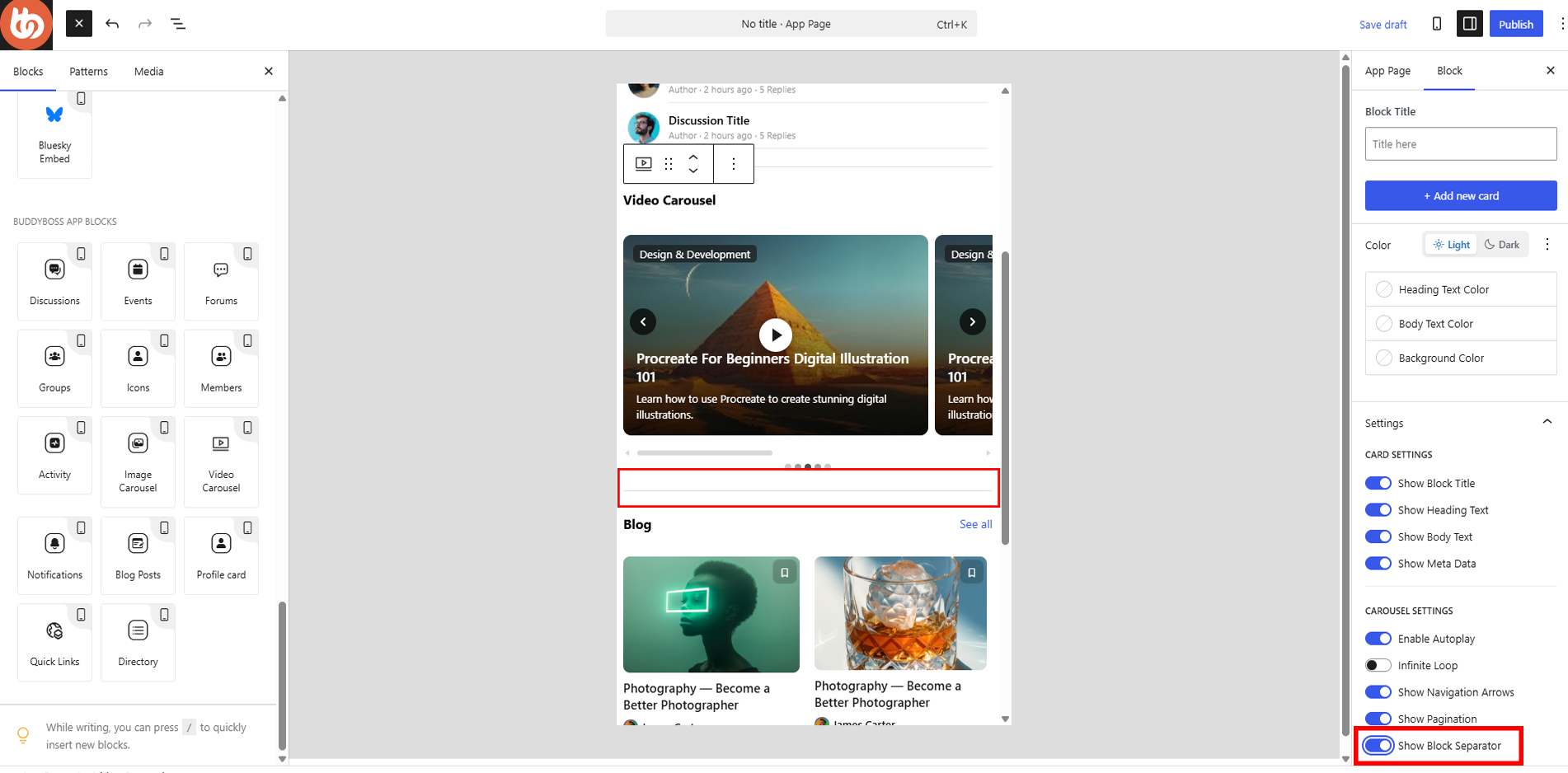 BuddyBoss App Pages Block Separator