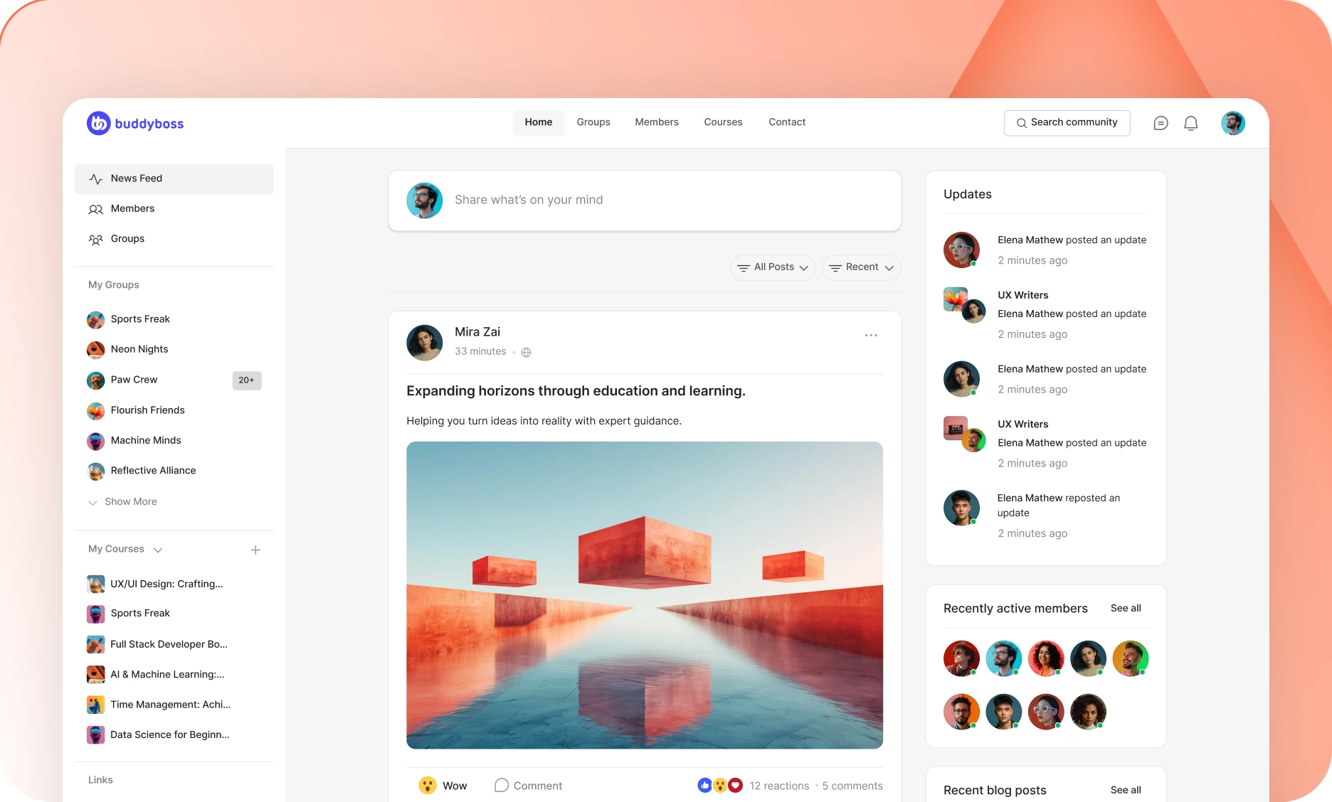 BuddyBoss community dashboard built with ReadyLaunch