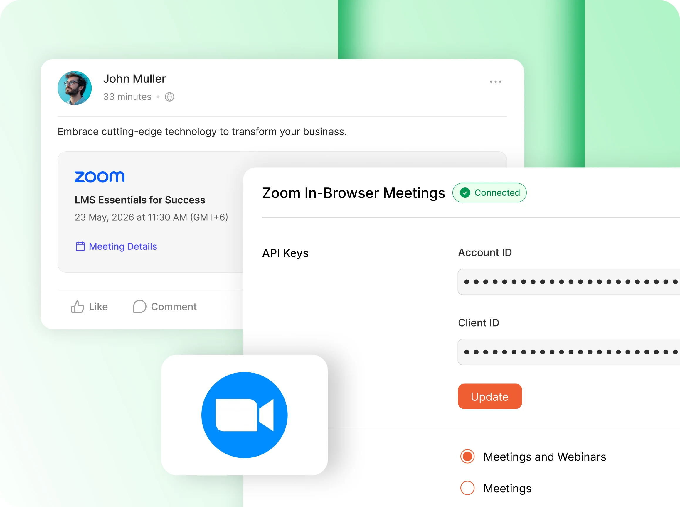 Zoom meeting settings configured from the BuddyBoss admin