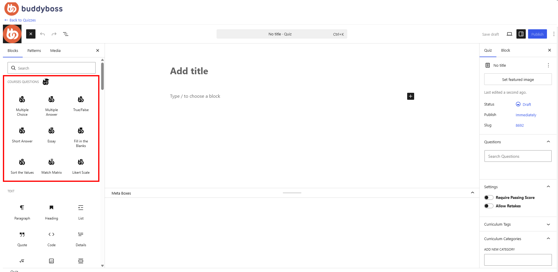 Configure BuddyBoss Course Quizzes