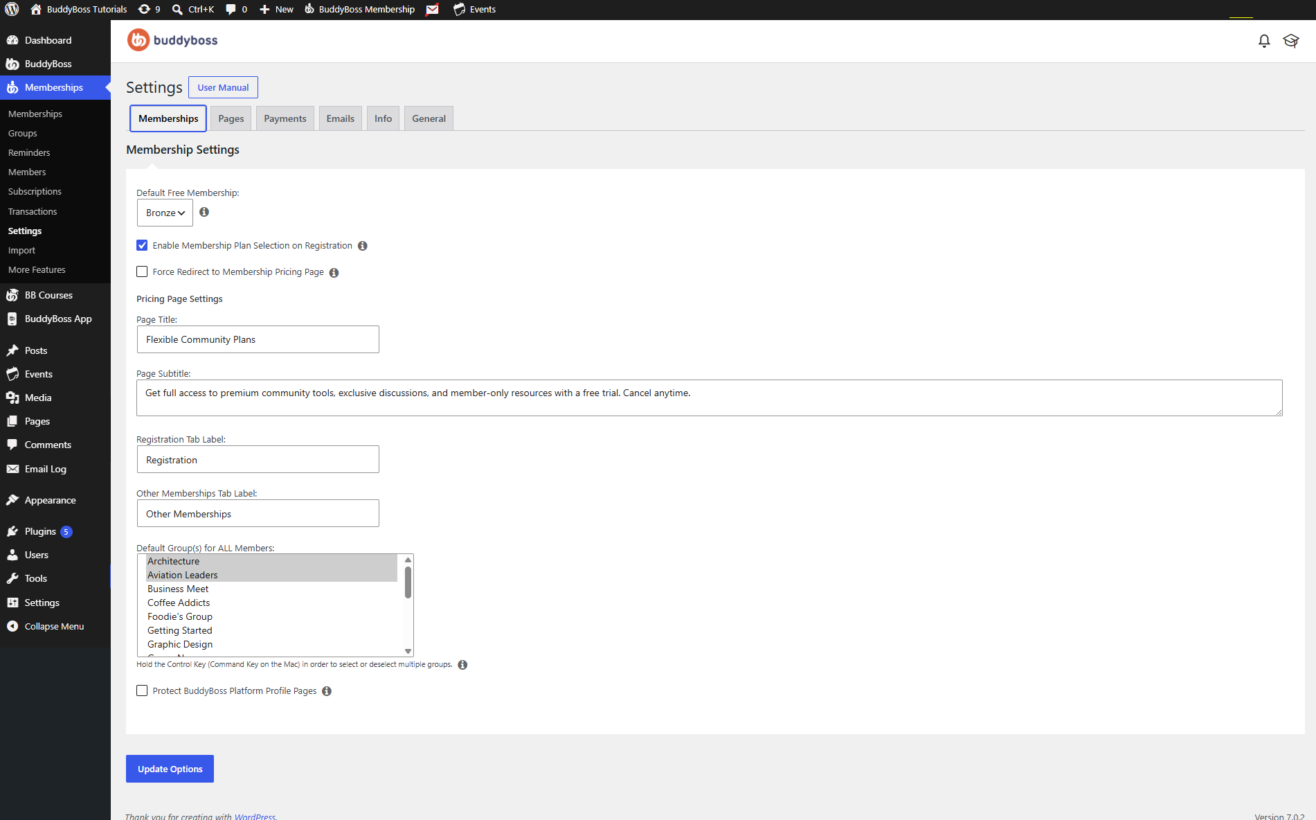 BuddyBoss Membership Settings