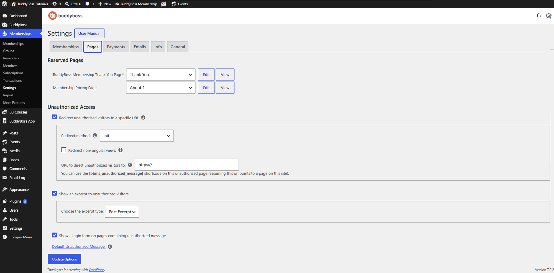 BuddyBoss Membership Pages Settings