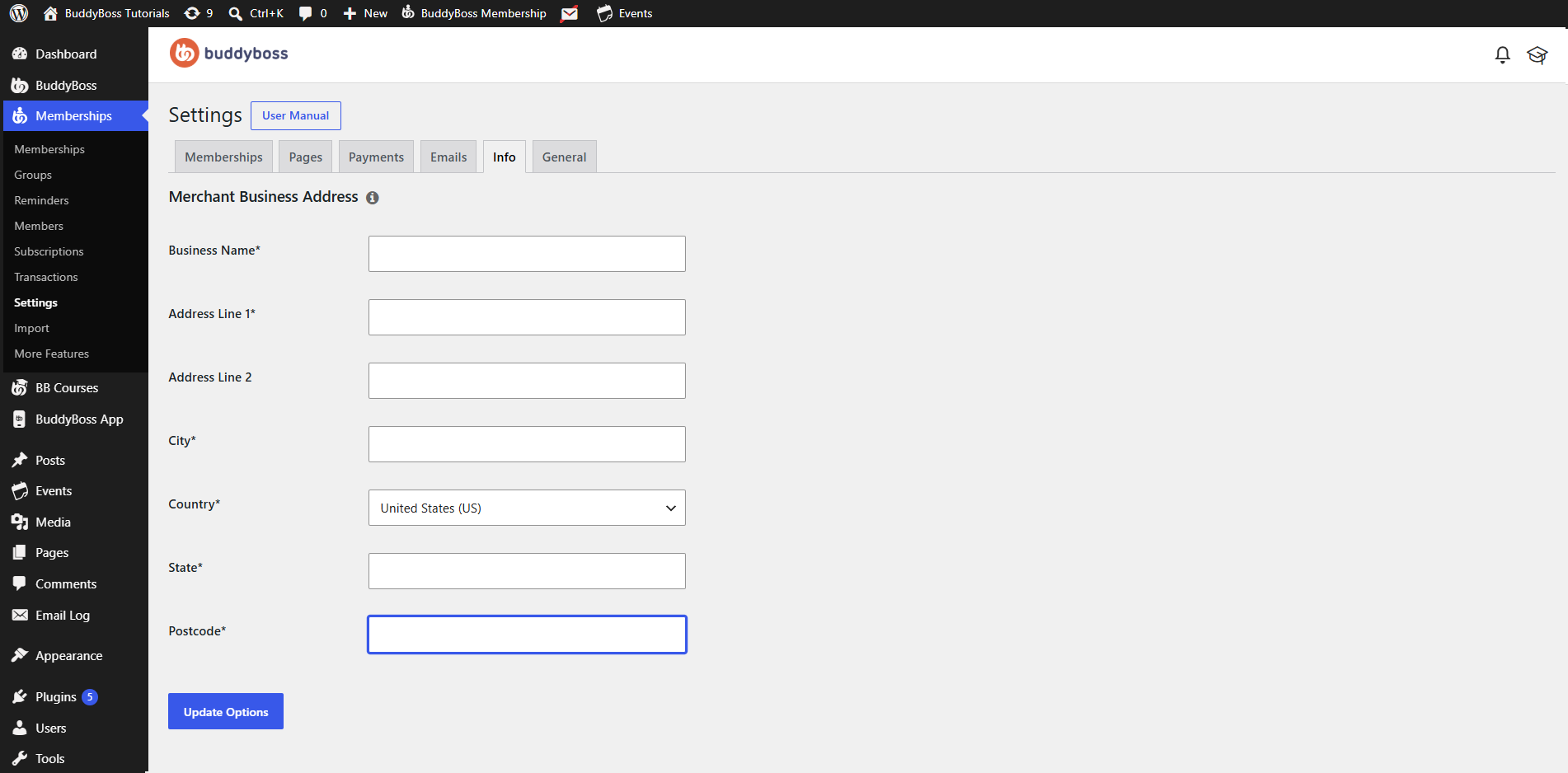 BuddyBoss Membership Information Settings