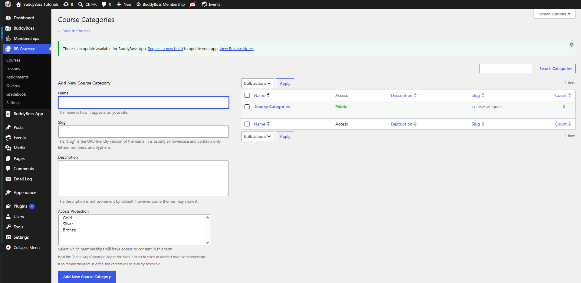 Manage BuddyBoss Course Categories