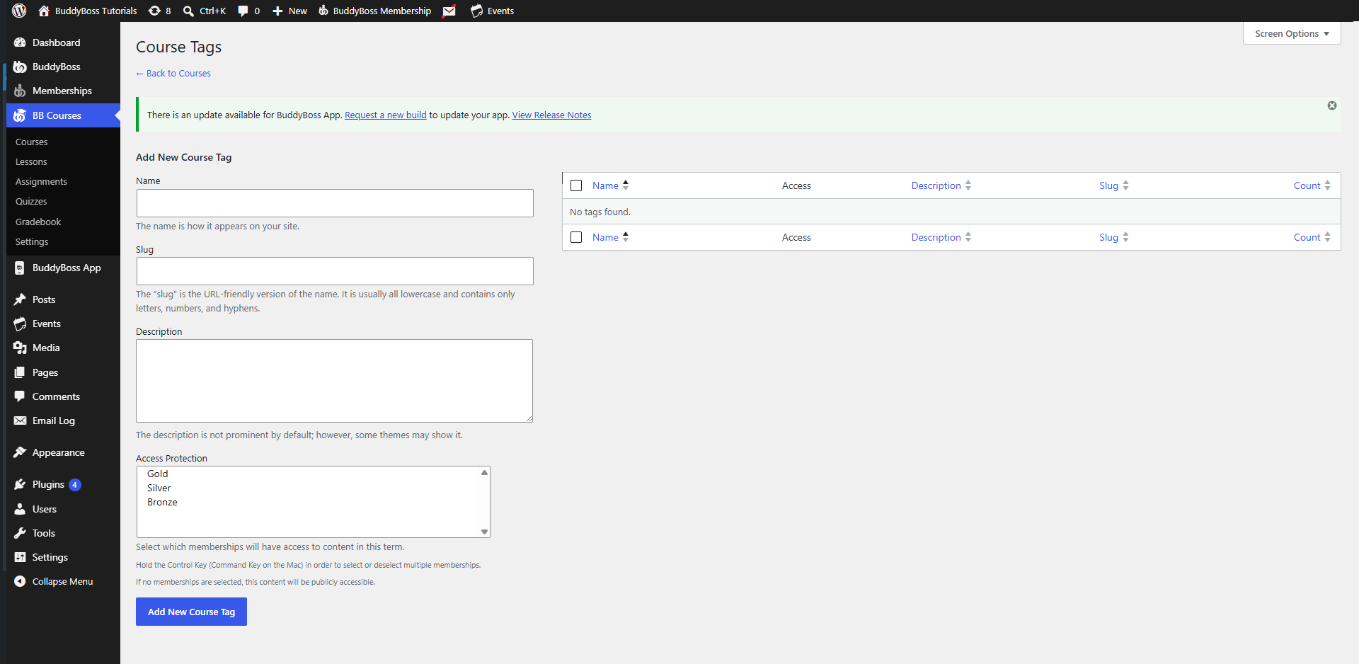 Manage BuddyBoss Course Tags
